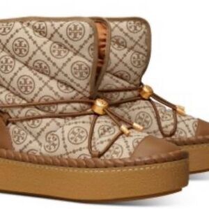 Tory Burch T-Monogram Quilted Puffy Boots - Size 9.5